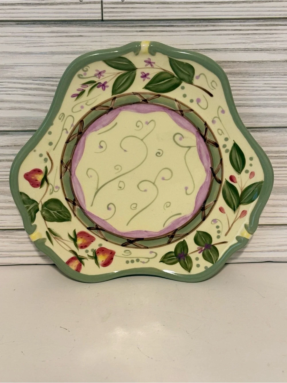 Vintage PartyLite Strawberry Fields Ceramic Jar Candle Shade & Underplate P7316